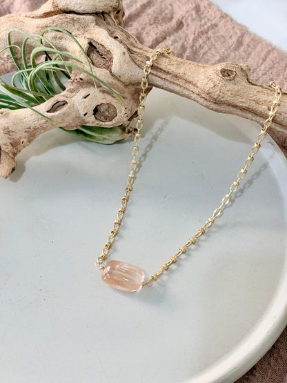 Copper in Quartz + Matte Gold Necklace