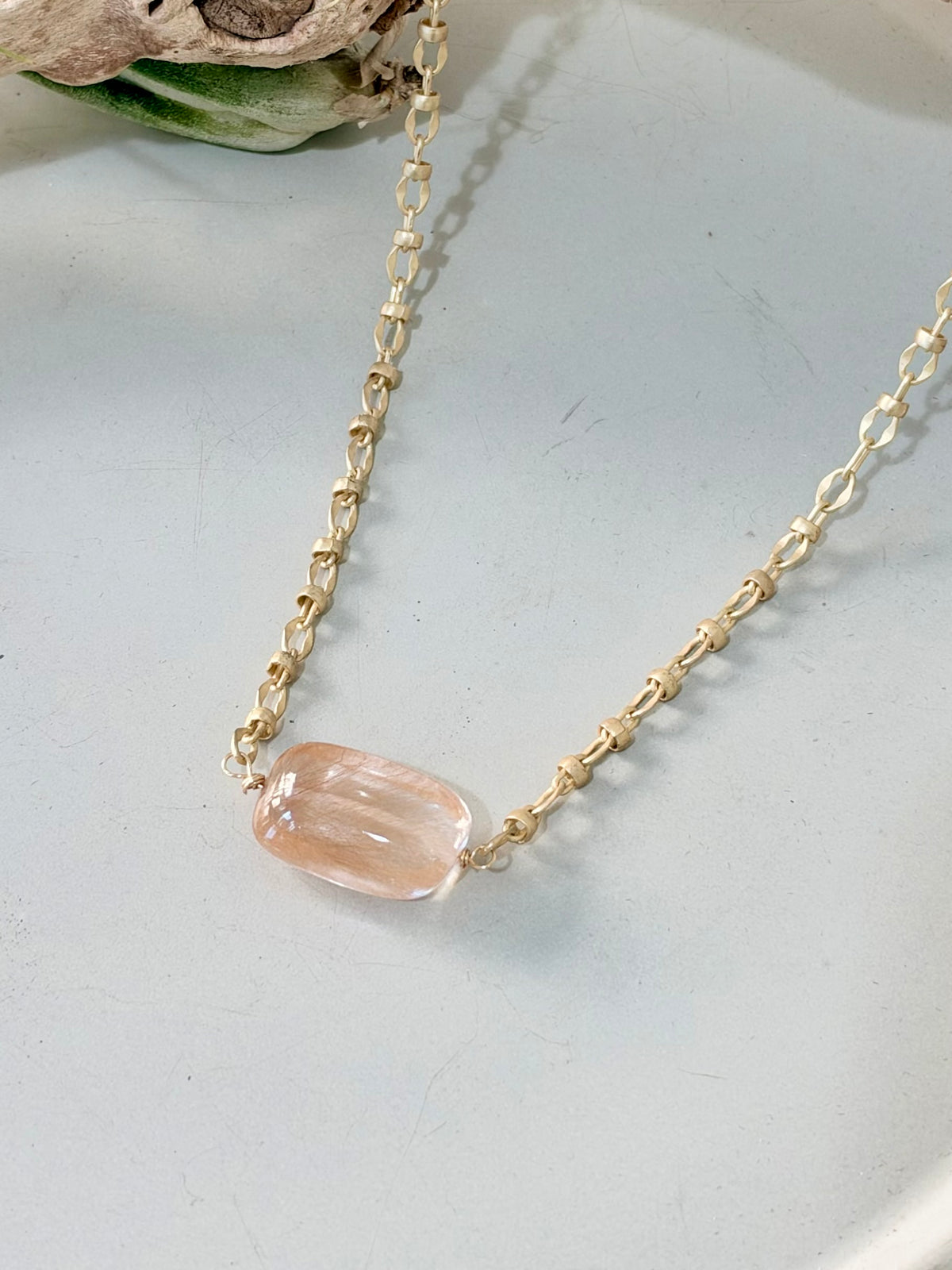 Copper in Quartz + Matte Gold Necklace