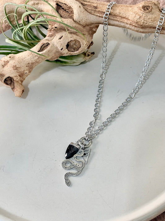 Hypersthene + Silver Stainless Carabiner Charm Necklace