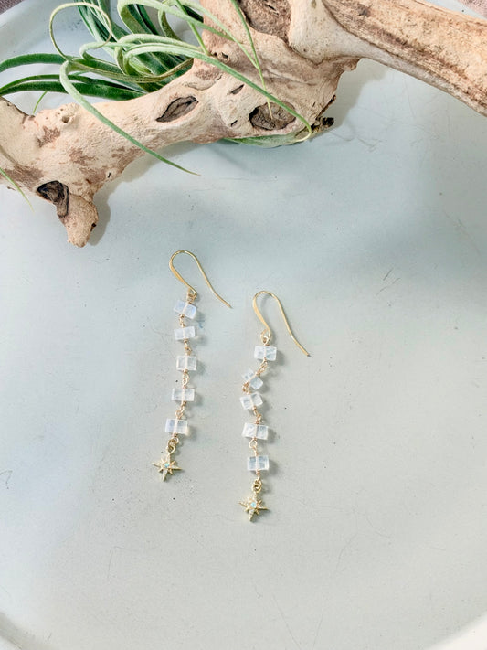 Rainbow Moonstone + Opal Gold Earrings