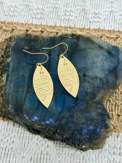 Gold Etched Snake Earrings
