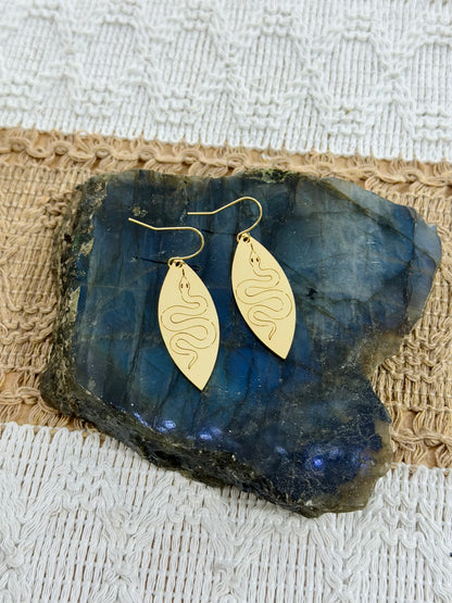 Gold Etched Snake Earrings