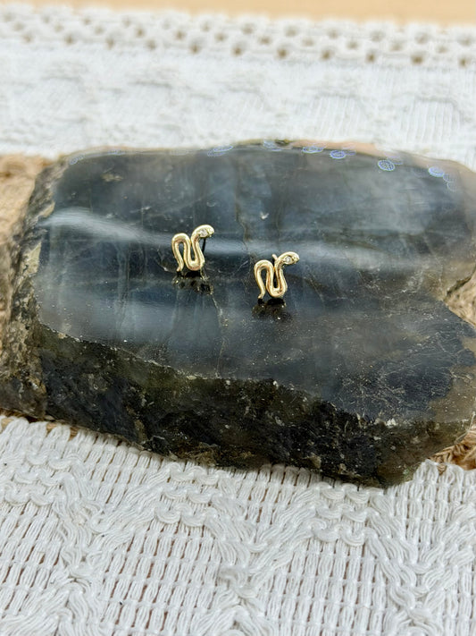 Gold + Zircon Snake Mini Stud Earrings