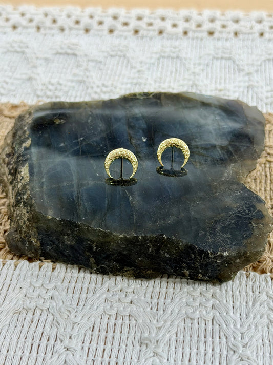 Gold Crescent Moon Mini Stud Earrings