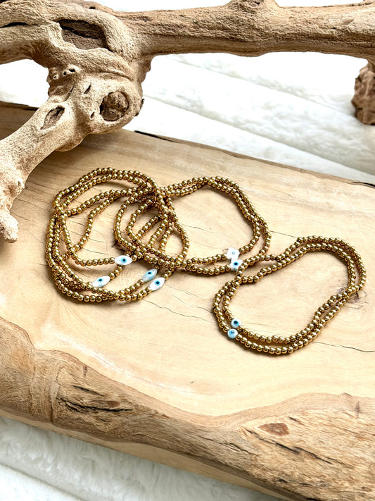 Mother of Pearl Evil Eye + Gold Stainless Steel Bracelet