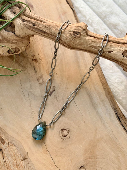 Labradorite + Antique Silver Necklace