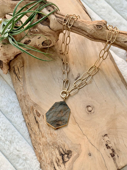 Labradorite + Matte Gold Double Chain Necklace