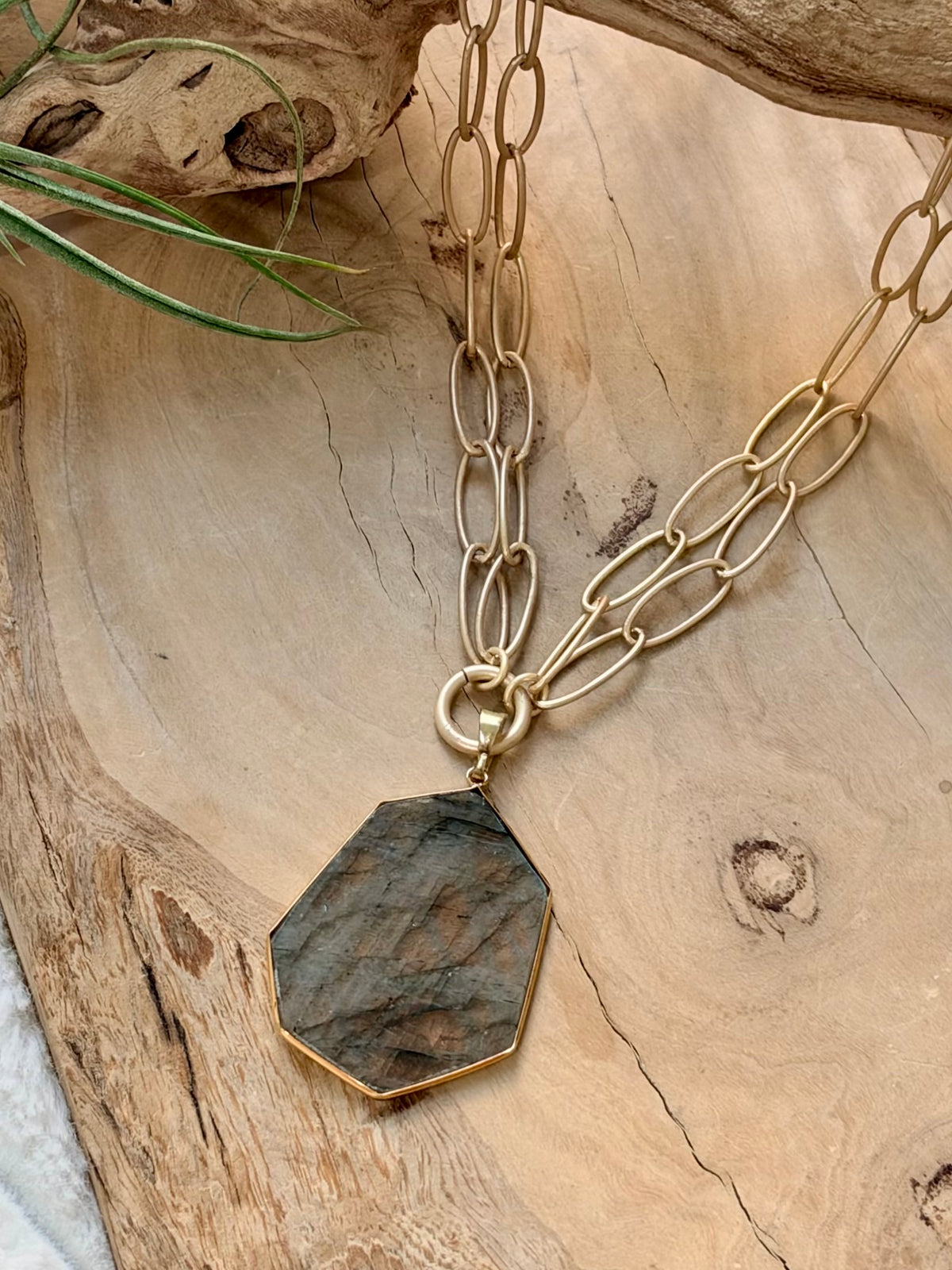Labradorite + Matte Gold Double Chain Necklace
