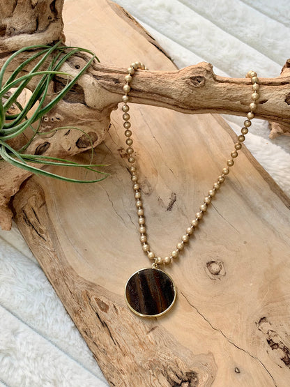 Tiger Eye + Matte Gold Ball Chain Necklace