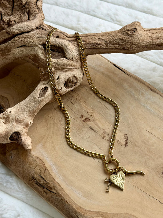 Gold Protection + Carabiner Stainless Steel Necklace