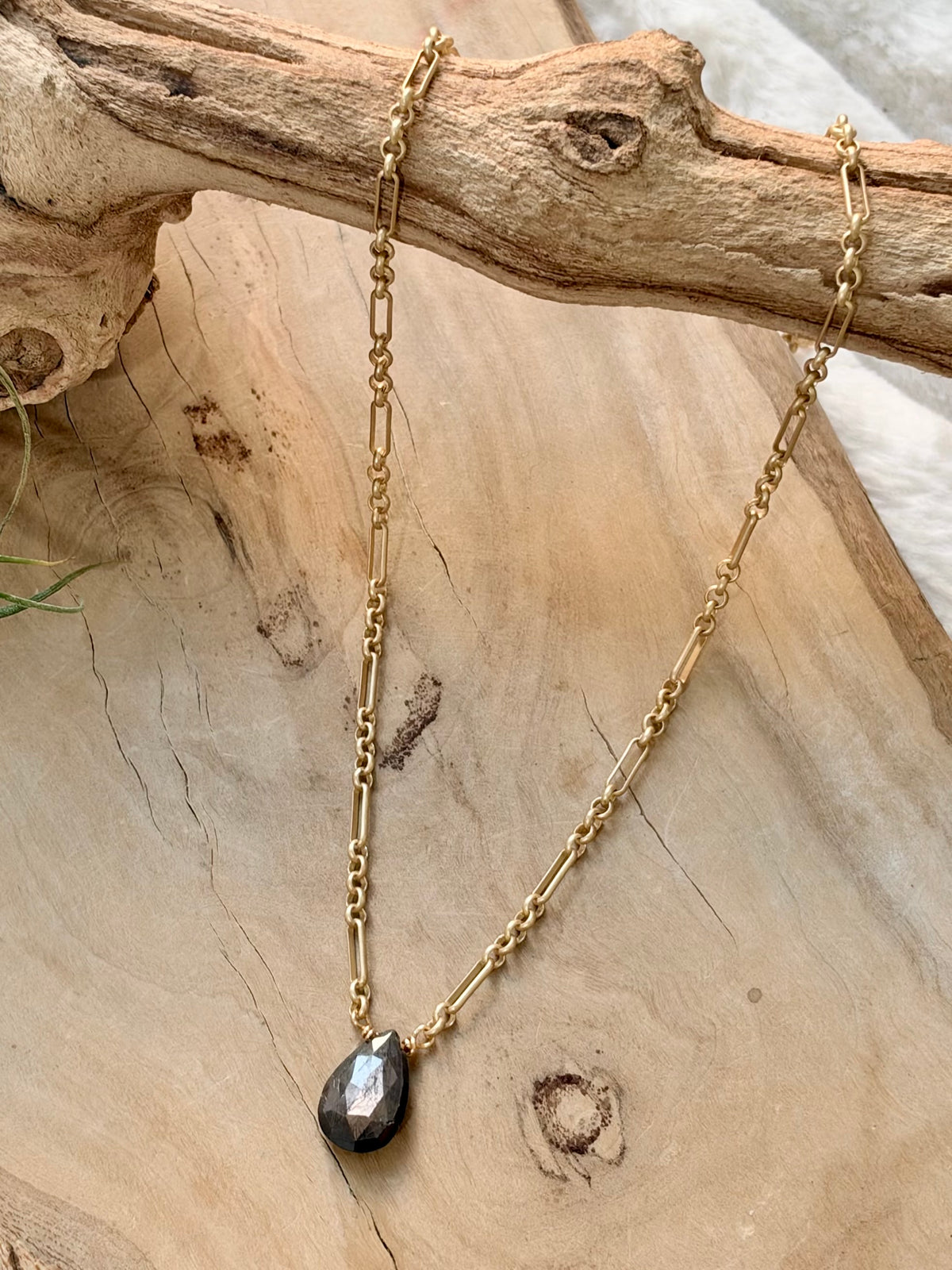 Chocolate Sapphire + Matte Gold Necklace