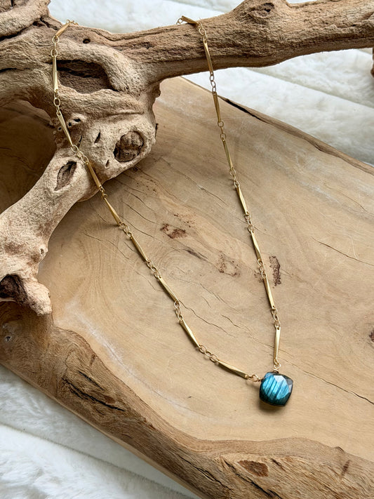 Labradorite Cushion + Matte Gold Necklace