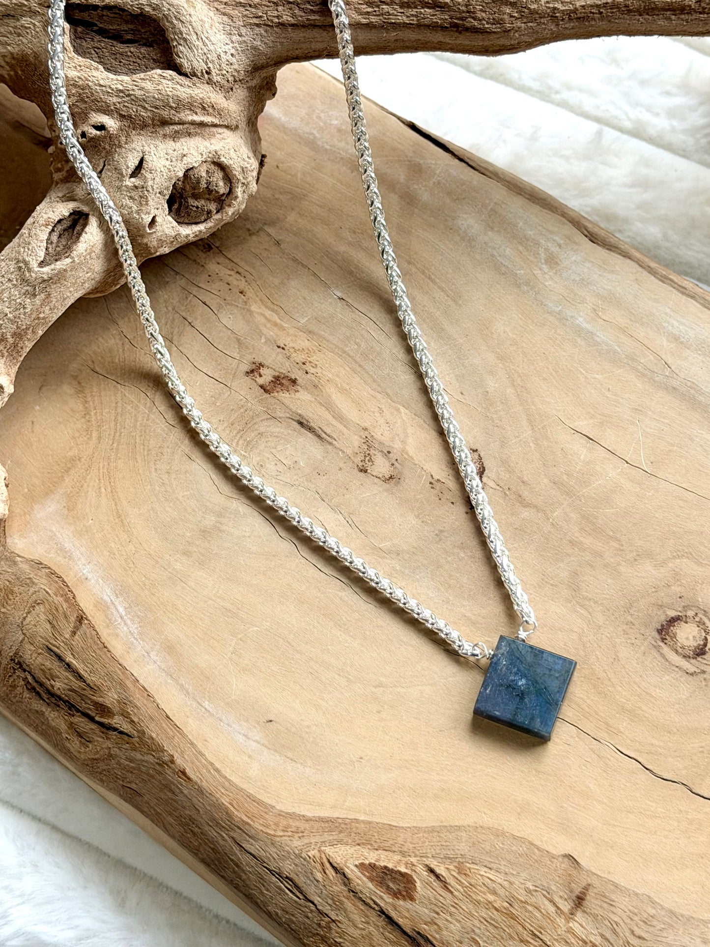 Labradorite Square + Silver Necklace