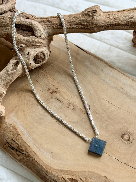 Labradorite Square + Silver Necklace