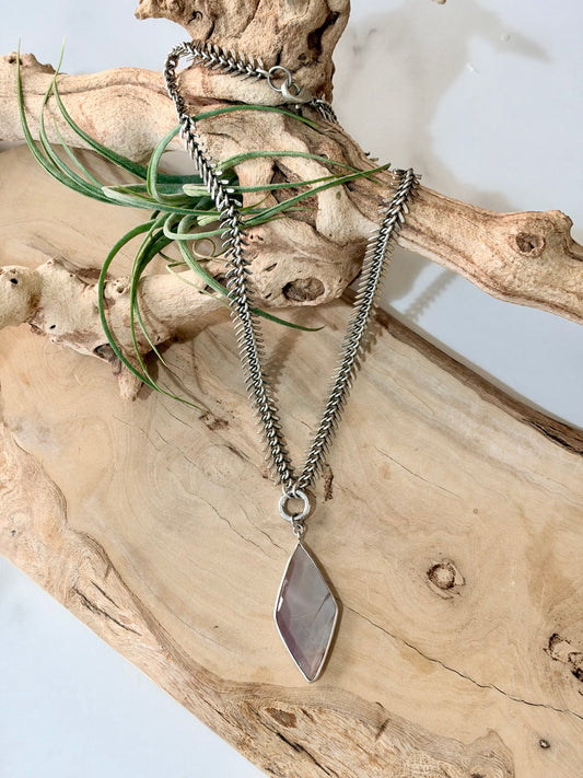 Chocolate Moonstone + Antique Silver Fishbone Necklace