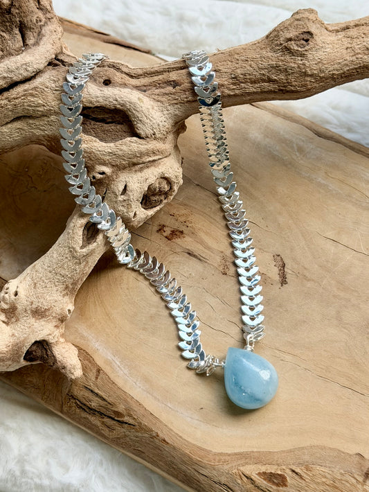 Aquamarine + Silver Chain Necklace
