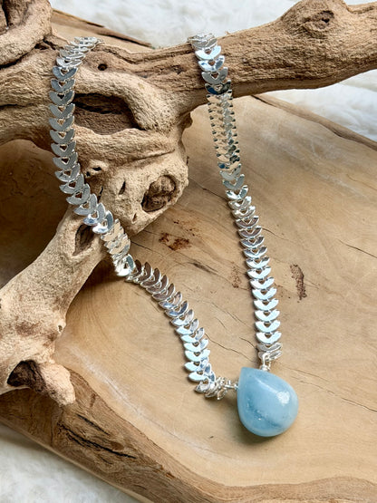 Aquamarine + Silver Chain Necklace