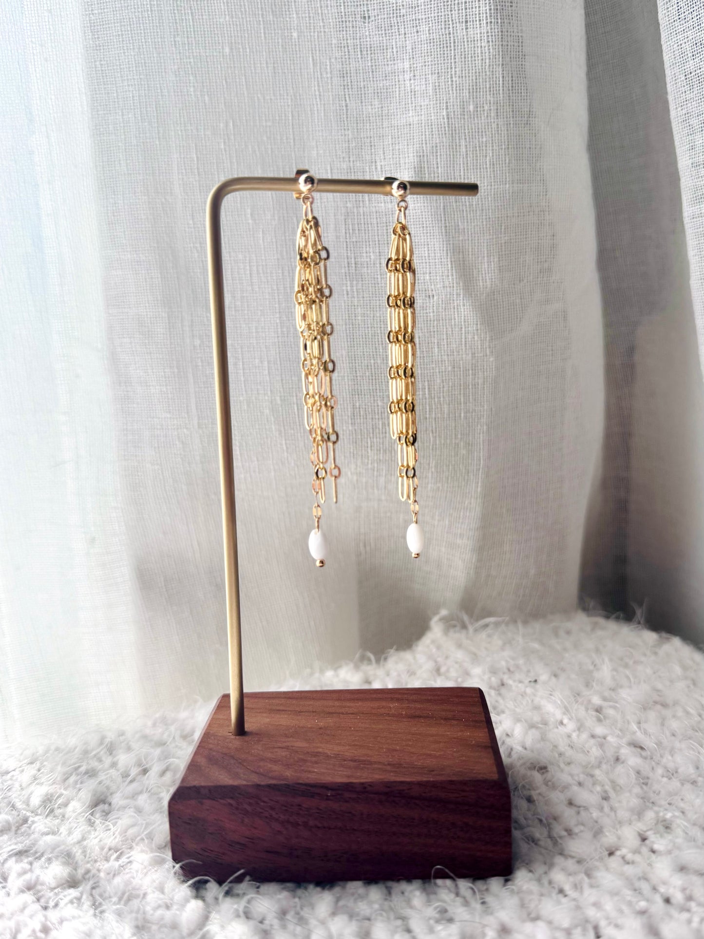 White Opal + Gold Waterfall Earrings