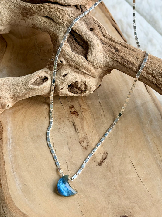 Labradorite + Matte Gold Moon Necklace