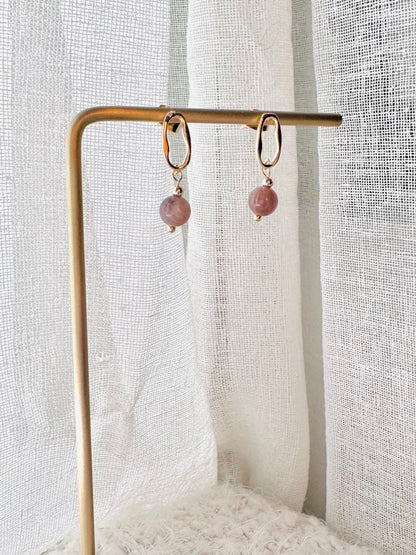 Moonstone + Gold Post Earrings