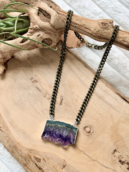 Amethyst Slice + Antique Brass Necklace