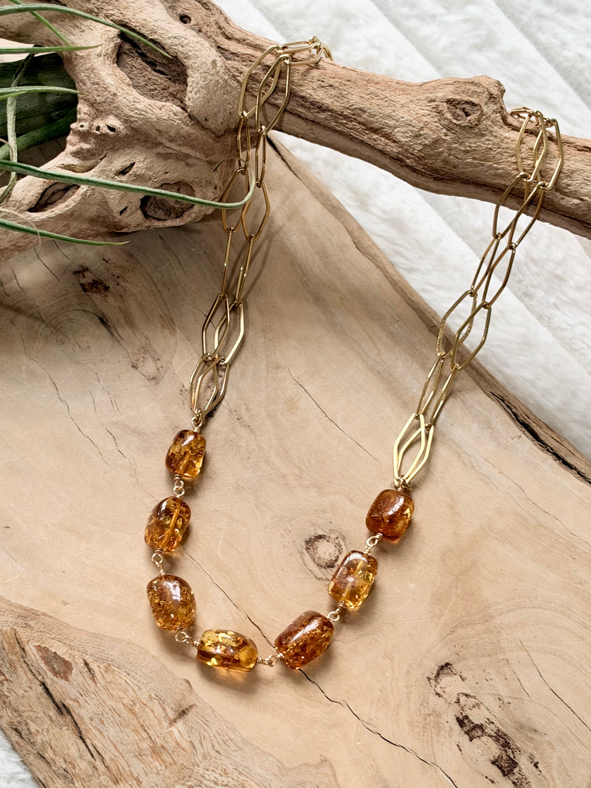 Amber + Gold Double Chain Necklace