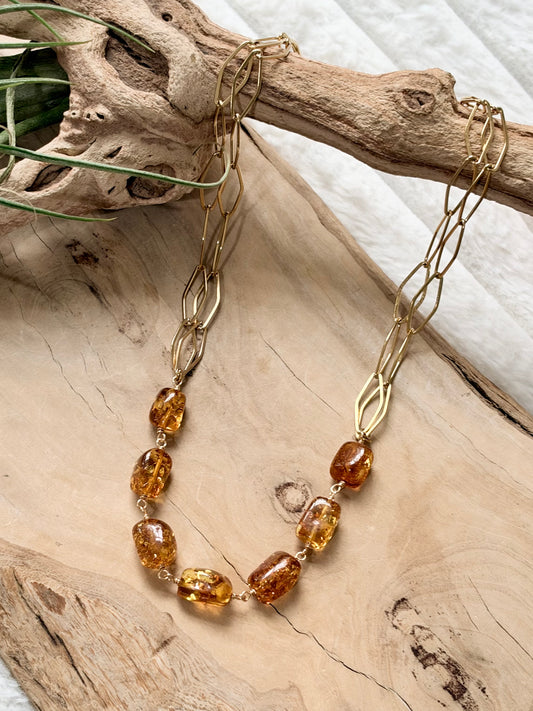 Amber + Gold Double Chain Necklace