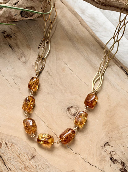 Amber + Gold Double Chain Necklace