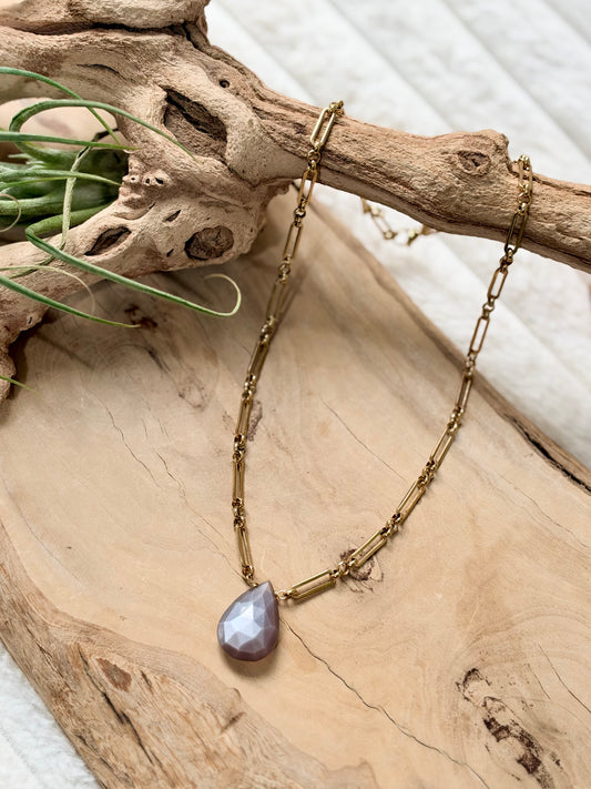 Chocolate Moonstone + Gold Necklace