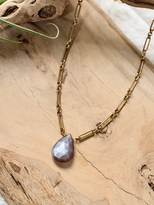 Chocolate Moonstone + Gold Necklace