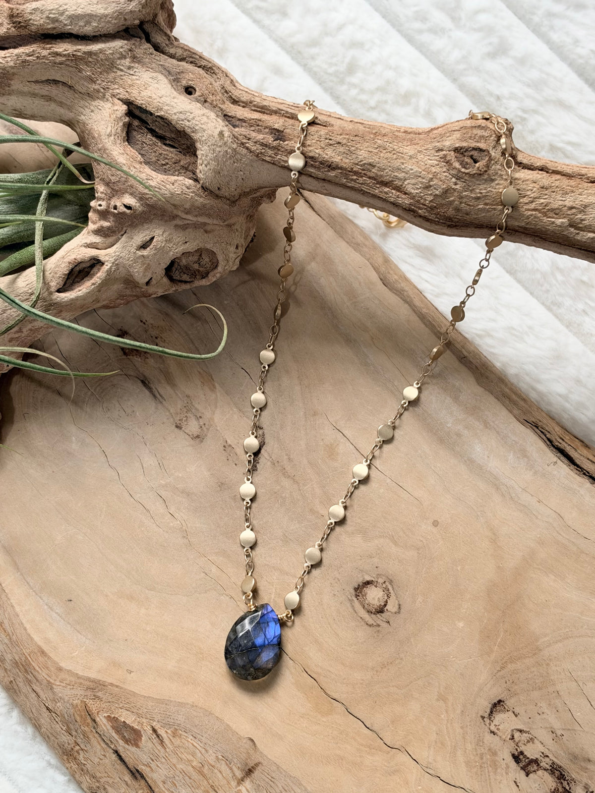 Labradorite + Matte Gold Necklace