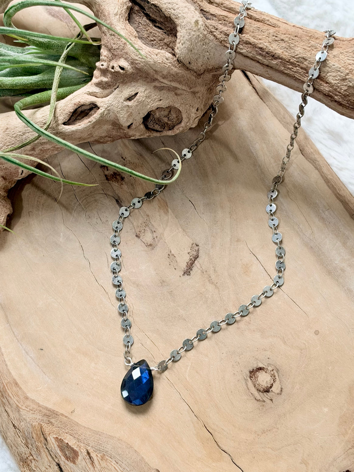 Black Labradorite + Antique Silver Necklace