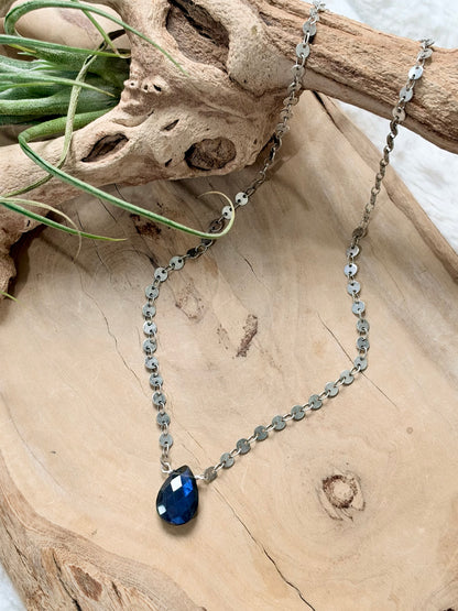 Black Labradorite + Antique Silver Necklace