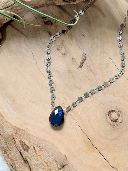 Black Labradorite + Antique Silver Necklace