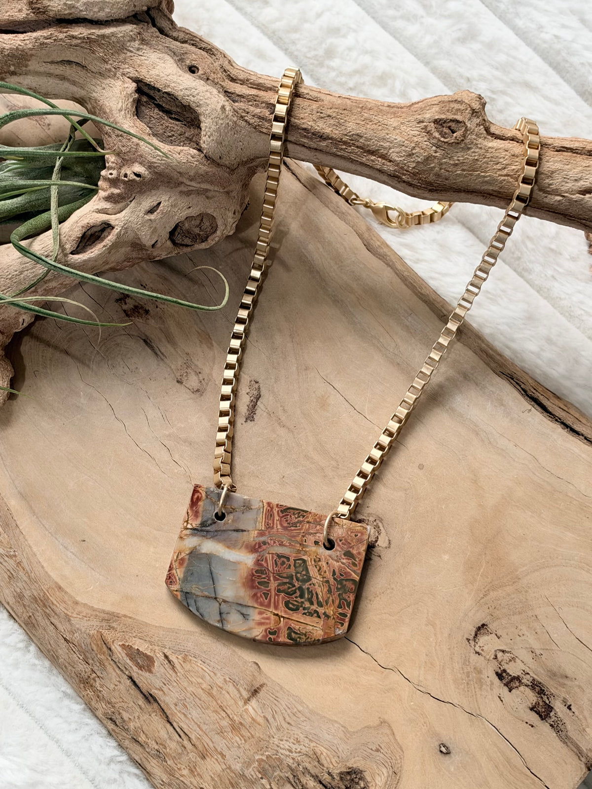 Red Creek Jasper + Matte Gold Pendant Necklace