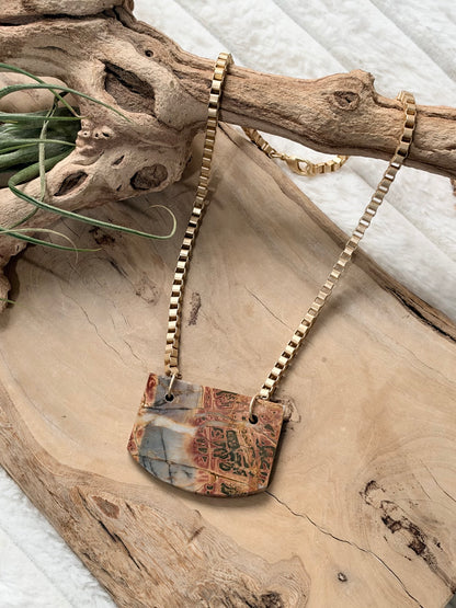 Red Creek Jasper + Matte Gold Pendant Necklace