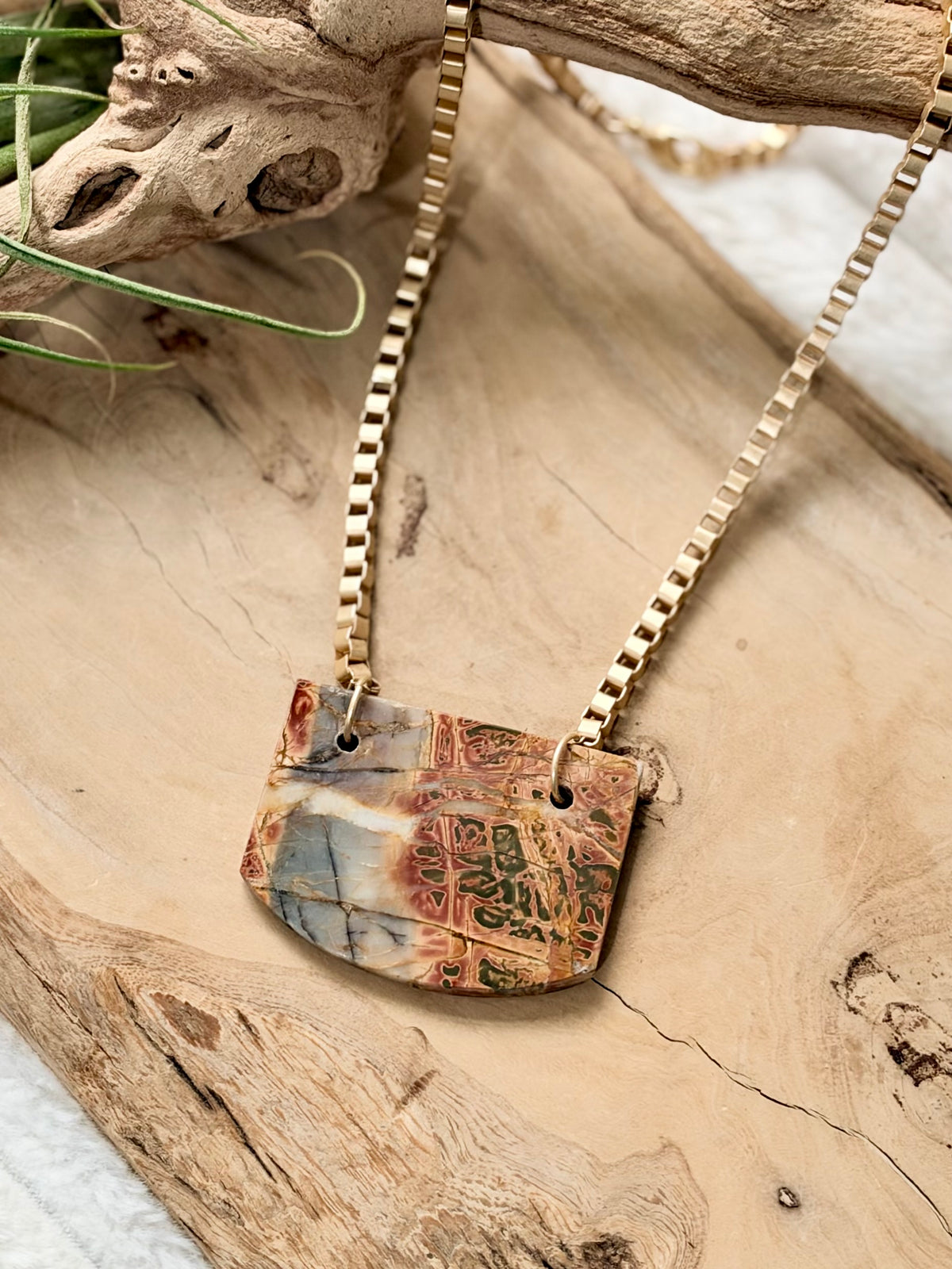 Red Creek Jasper + Matte Gold Pendant Necklace