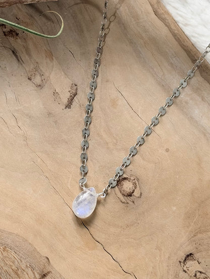 Rainbow Moonstone + Antique Silver Necklace