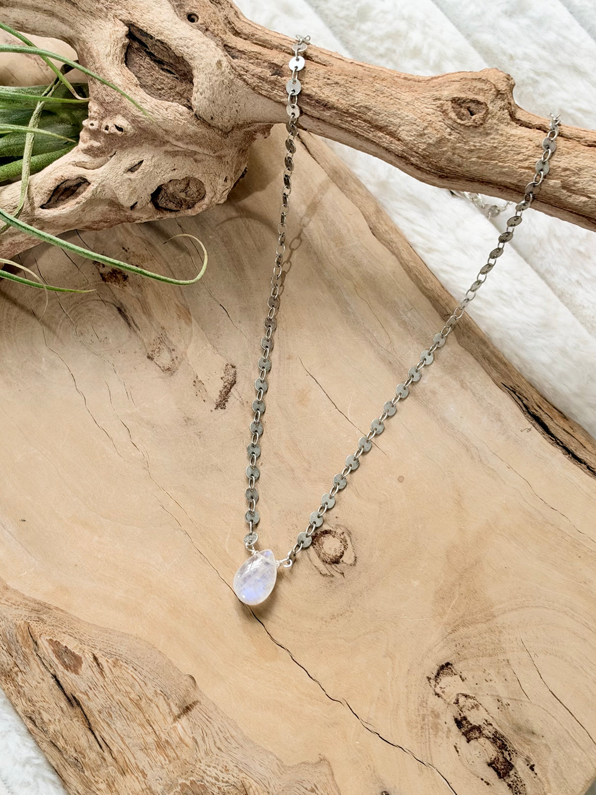 Rainbow Moonstone + Antique Silver Necklace