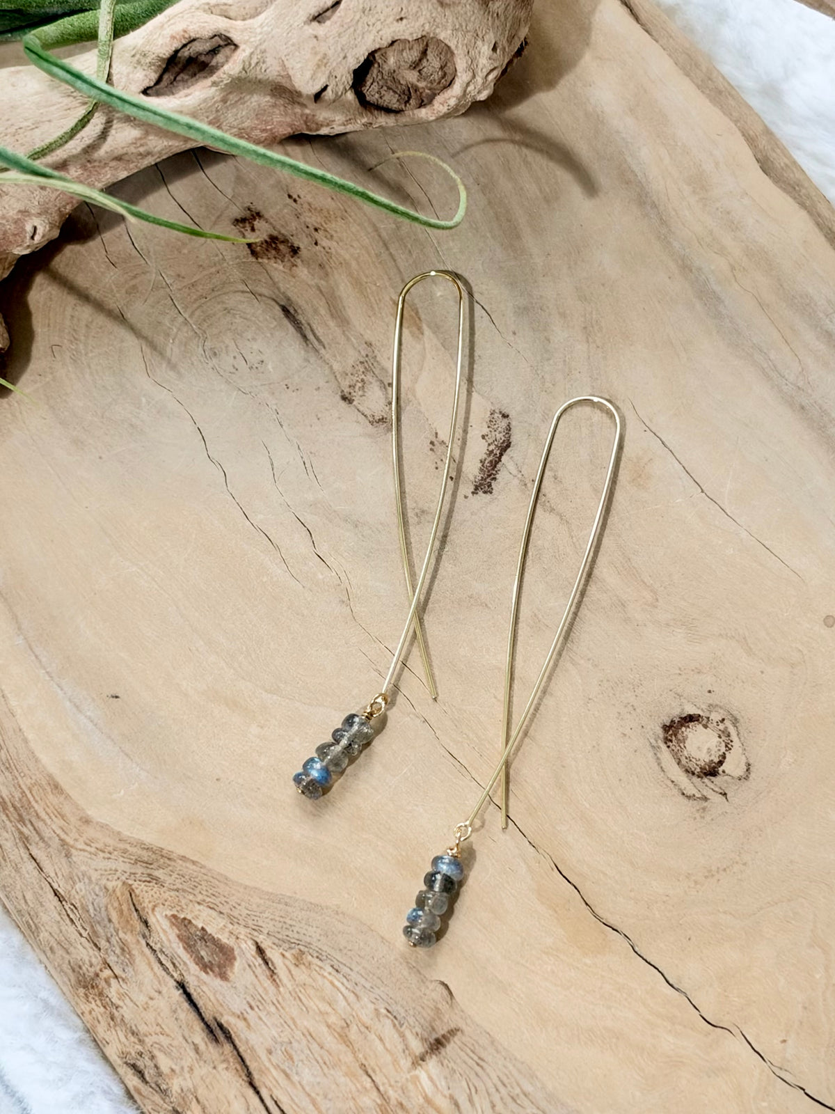 Labradorite + Gold Twister Threader Earrings