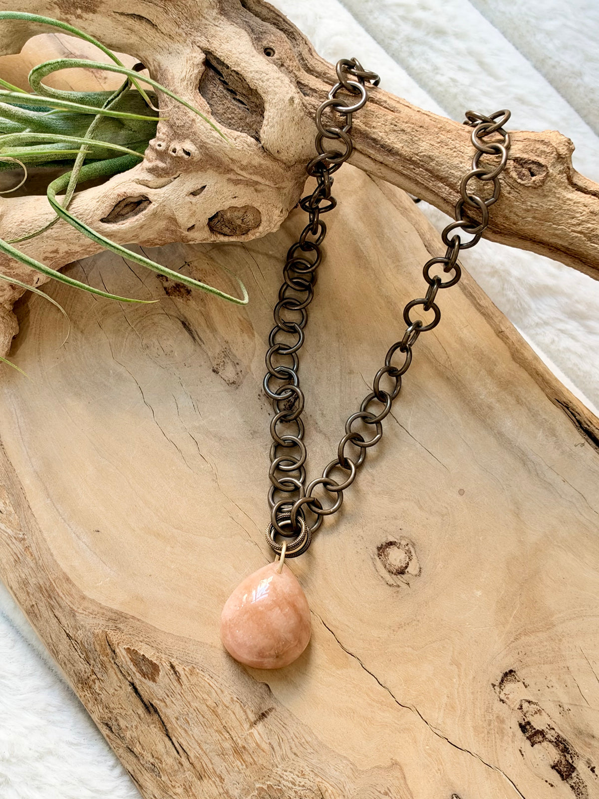 Morganite + Antique Brass Necklace