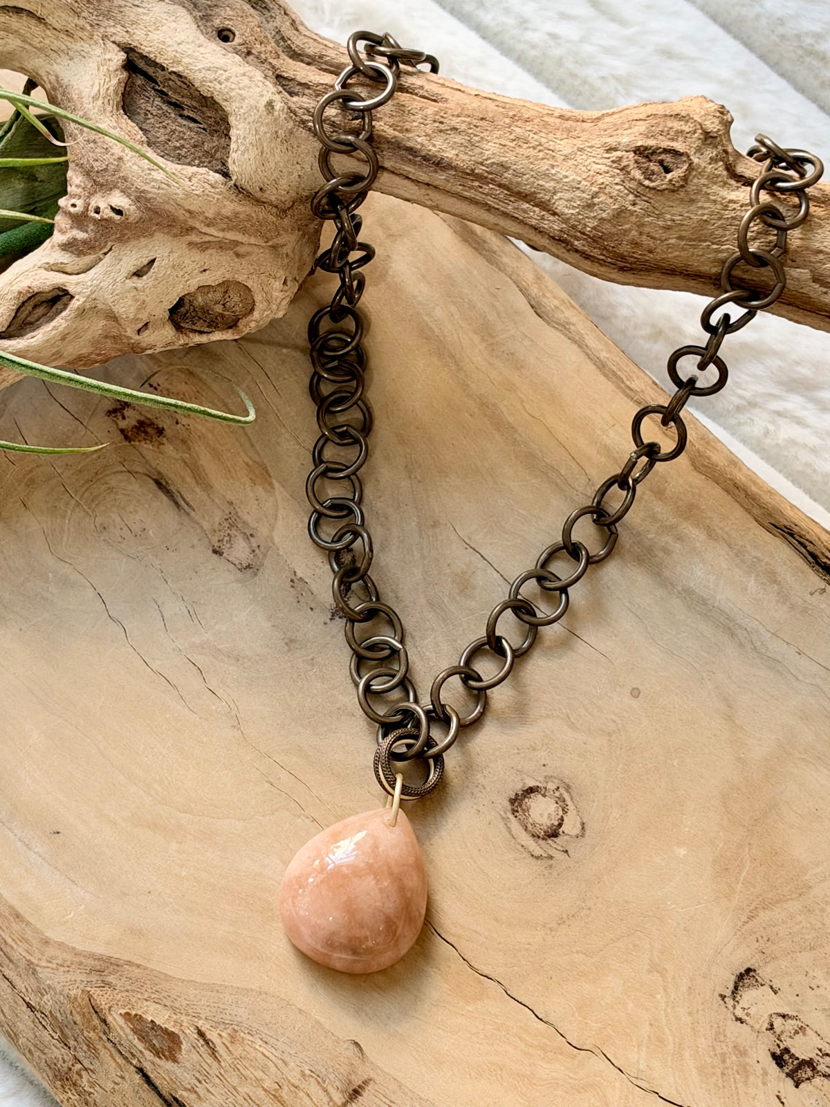 Morganite + Antique Brass Necklace