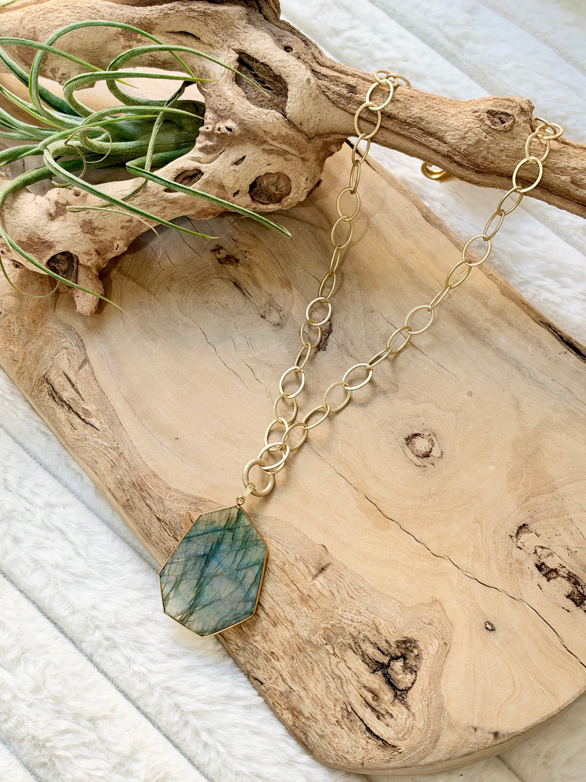 Labradorite + Matte Gold Chain Necklace