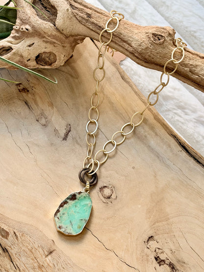 Chrysoprase + Matte Gold Chain Necklace