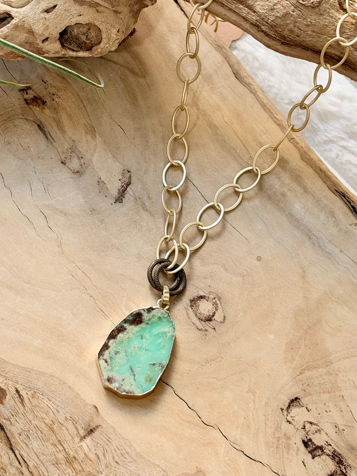 Chrysoprase + Matte Gold Chain Necklace