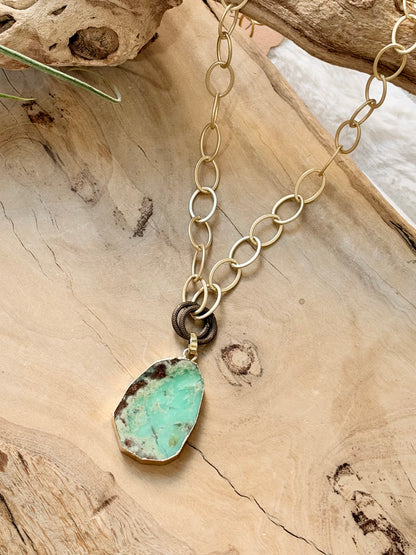 Chrysoprase + Matte Gold Chain Necklace