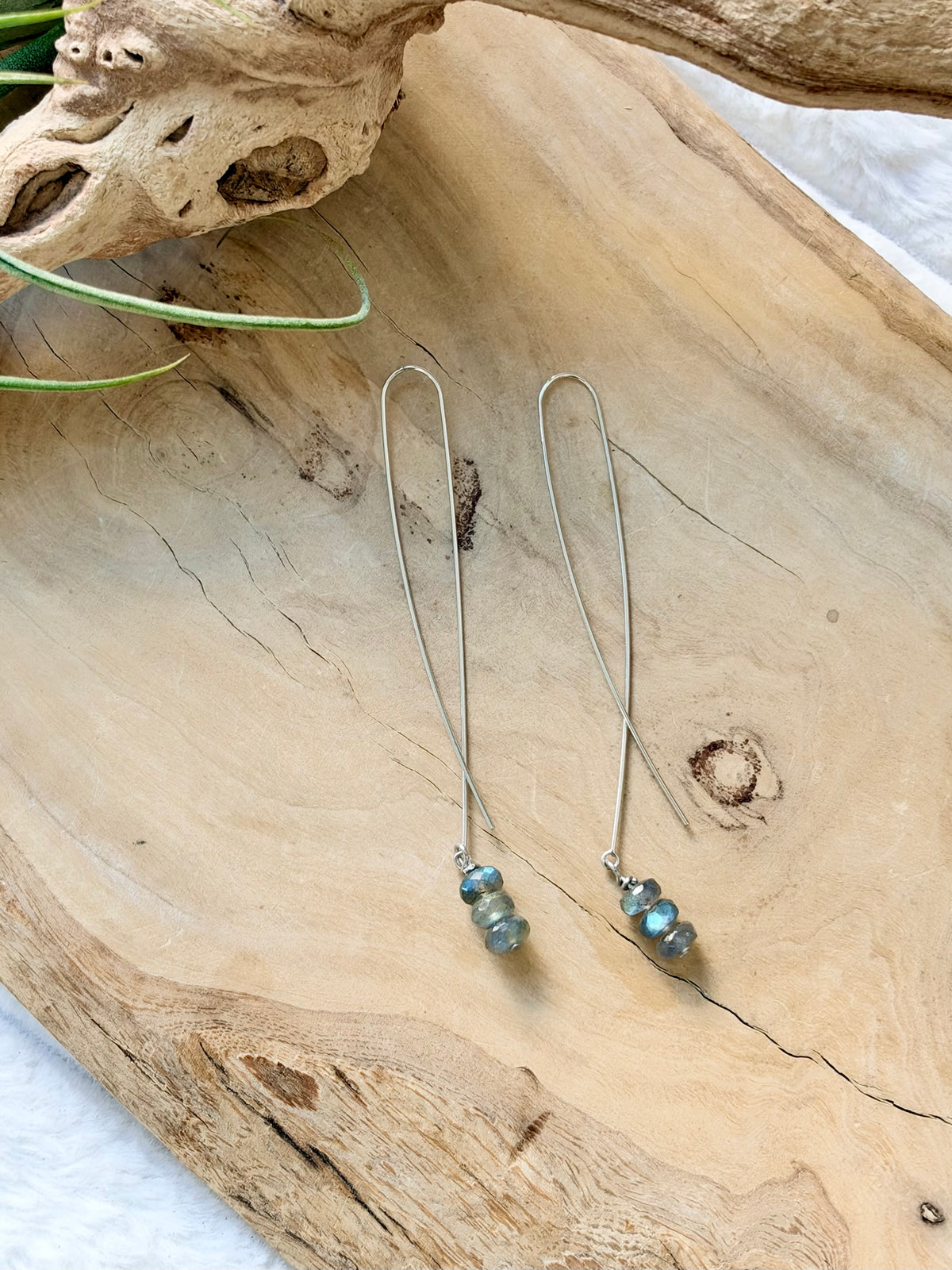Labradorite + Silver Twister Threader Earrings