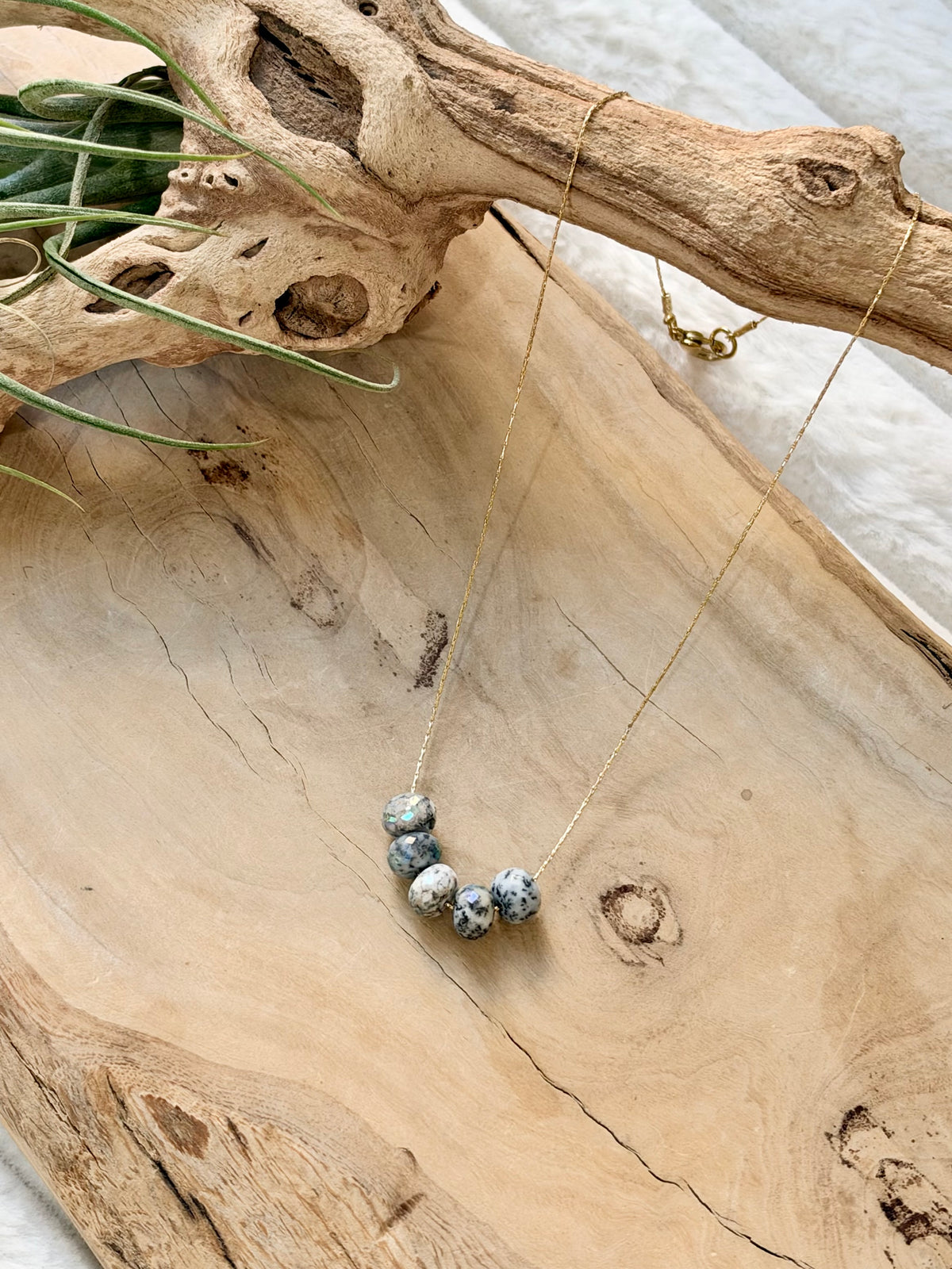 Mystic Dendritic Opal + Gold Floating Gem Necklace