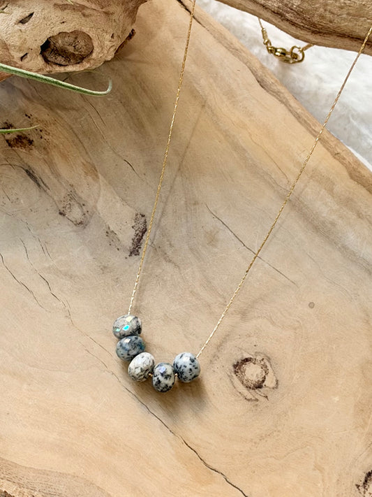 Mystic Dendritic Opal + Gold Floating Gem Necklace