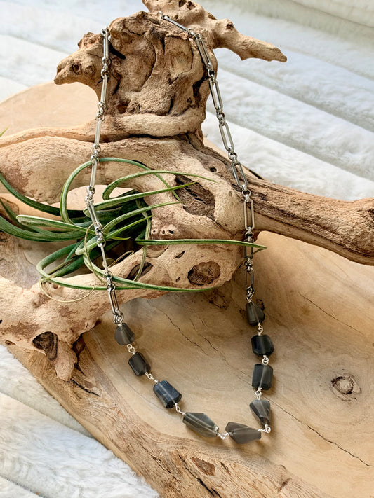 Gray Moonstone + Silver Necklace